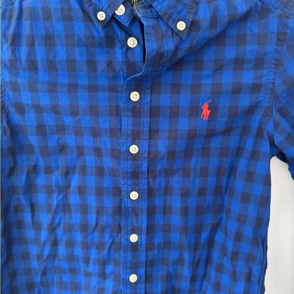 Ralph Lauren Kids Navy Plaid Button-Down Shirt Size small (8)